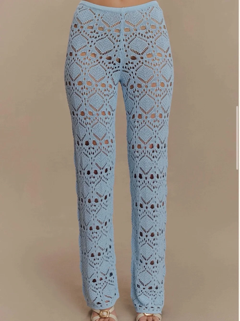 NWT Meshki Trena Crotchet Knit Pants- Sky Blue. Size M